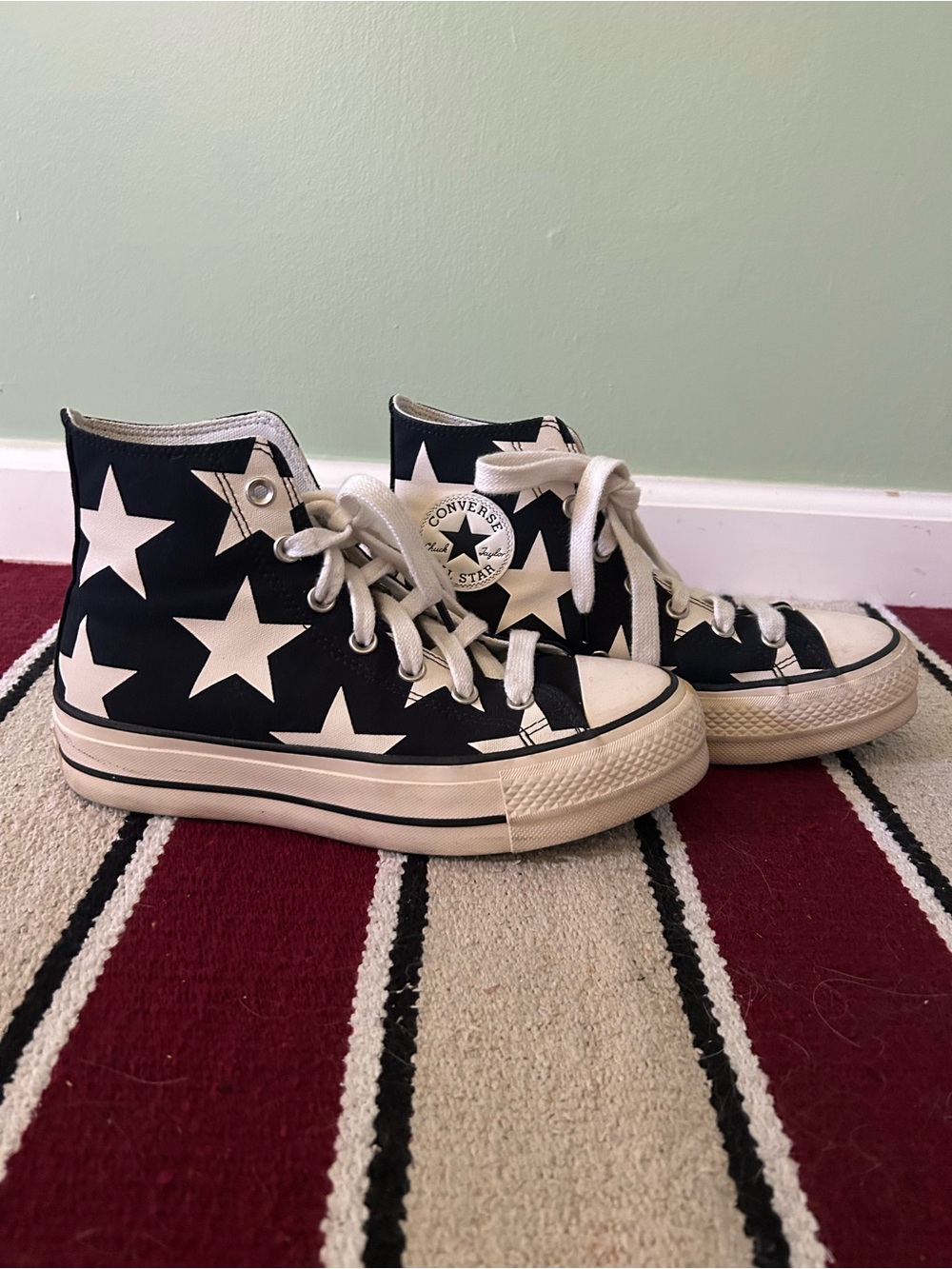 Blue and white starred Converse